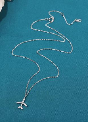 Подвеска серебряная самолет, цепочка + кулон с камнями для путешествий из серебра 925...