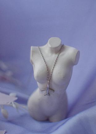 Подвеска серебряная самолет, цепочка + кулон с камнями для путешествий из серебра 925...