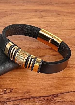 Браслет мужской кожаный на руку золото