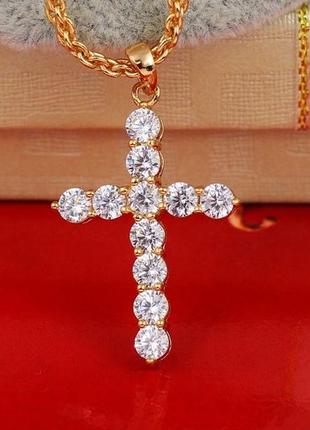 Хрестик xuping jewelry з великих фіанітів 3 см золотистий