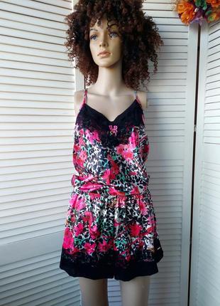 Пеньюар комбинезон ночнушка шорты атласная доманяя одежда  в цветочный принт3 фото
