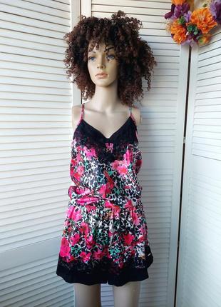 Пеньюар комбинезон ночнушка шорты атласная доманяя одежда  в цветочный принт2 фото