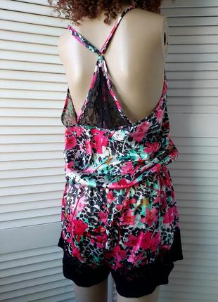 Пеньюар комбинезон ночнушка шорты атласная доманяя одежда  в цветочный принт8 фото