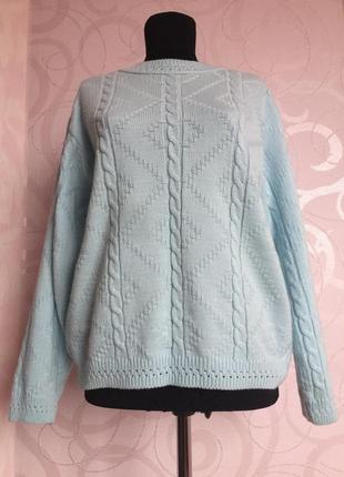 Блакитний светр косичка, джемпер батал
