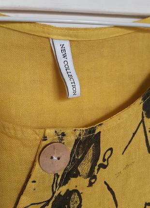 Итальянская льняная блуза  большого размера в принт лица new collection6 фото