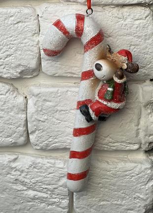 Новорічна іграшка, прикраса на ялинку «олень на льодянику»1 фото