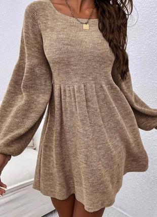 Жіноча коротка сукня ангора вільна сіра бежева меланж тепла зимова