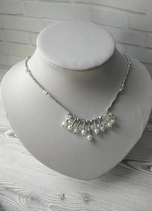 Белое колье из бисера 5