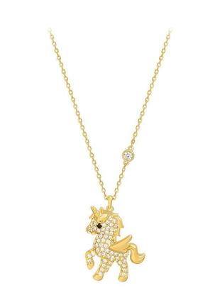 Жіночий ланцюжок з підвіскою кулоном прикраси на шию, красива біжутерія "єдиноріг з камінням s33" золотистий.
