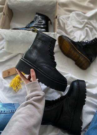 Dr.martens jadon total black logo, шкіряні черевики на хутрі, кожаные зимние ботинки на меху