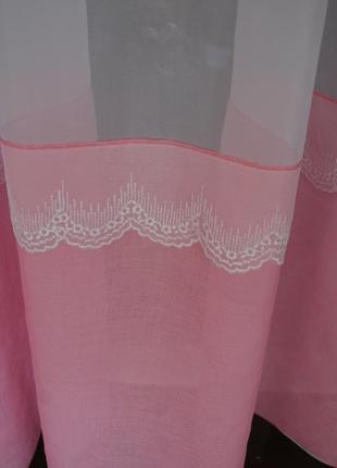 Коротка тюль "зефір", рожевого кольору з мереживом4 фото