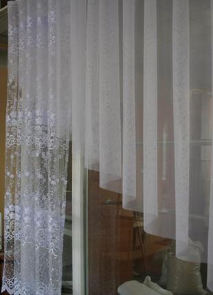 Тюль готова вишивка, коротка ( білосніжна), з декором з білого краватки4 фото