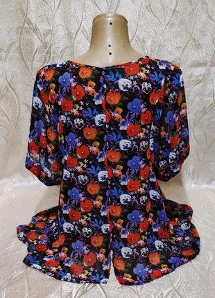 Новая шифоновая блузка свободного покроя в цветы м 464 фото