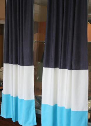 Готові штори на петлях (сіро-бірюзові), у дитячу на кухню, 3-колірна, яскрава
