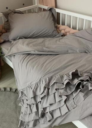 Комплект постельного белья подросток варенка с рюшем серый baby chic3 фото