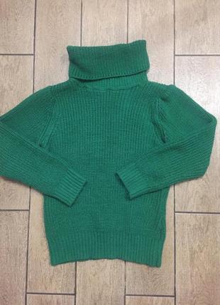 Свитер вязаный,зелёный свитер,свитер с большим горлом