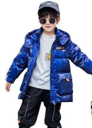 Berni kids куртка-пуховик детская водоотталкивающая на молнии с капюшоном синяя fashion