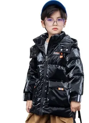 Berni kids куртка-пуховик детская водоотталкивающая на молнии с капюшоном черная fashion