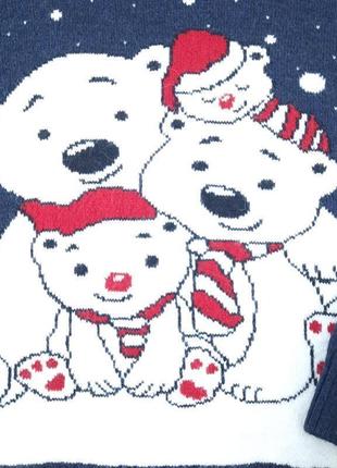 Темносиня кофта новорічна з білими ведмедями3 фото