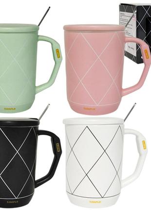 Чашка з кришкою і ложкою 420мл карат