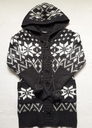 Суперовая удлинённая вязаная кофта с капюшоном принт орнамент gina