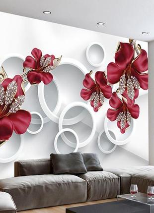 3d шпалери червоні орхідеї  у вітальню вітальню обои1 фото