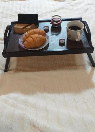 Таця дерев'яна розкладна з ручками, столик для сніданку в ліжко, столик для сніданку з дерева.6 фото