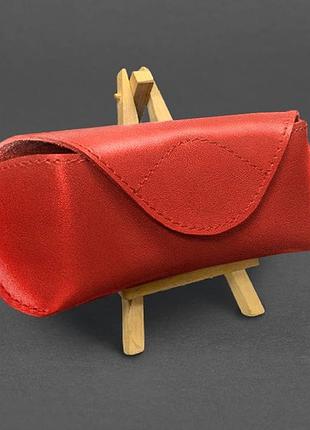 Кожаный чехол для очков с клапаном на магните красный краст