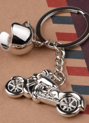Брелок для ключів з нержавіючої сталі «мотоцикл і шолом» з двома елементами2 фото