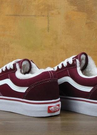 Зимові жіночі  бордові замшеві кеди vans old skool 🆕 низькі зимові кеди ванс3 фото