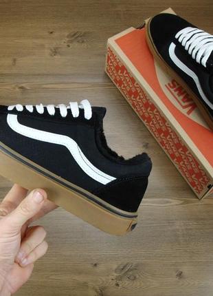 Зимові жіночі чорно-білі замшеві кеди vans old skool 🆕 низькі зимові кеди ванс6 фото