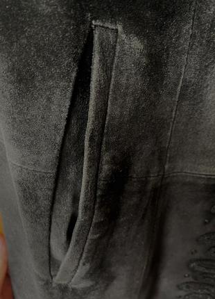 Женское пальто сюртук из натуральной замши в винтажном стиле6 фото