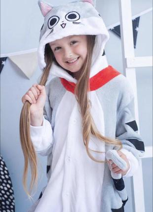 Теплая детская кигуруми пижама на девочку "котик чи"