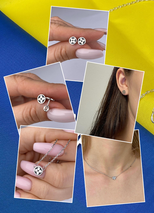 🇺🇦 набор серебро 925° колье и пусеты серьги на ввертках, клевер-клевер, 1241.40р и 1241.10р