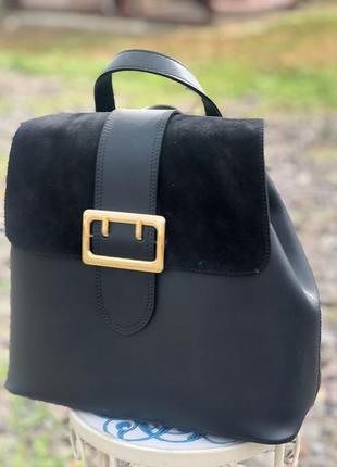 Чорний шкіряний рюкзак італія женский кожаный рюкзак италия