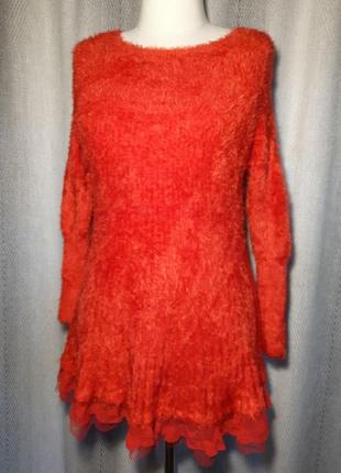 Женское нарядное новогоднее красное платье с кружевом lintrama2 фото