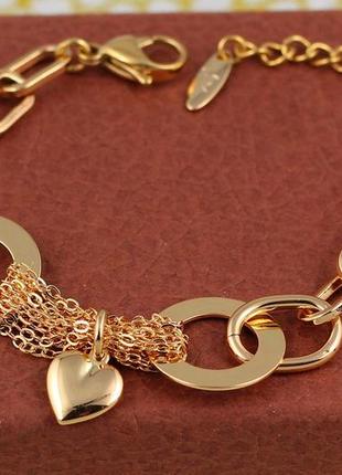 Браслет xuping jewelry сердечко на цепи в двух плоских кольцах 16 см 18 мм золотистый