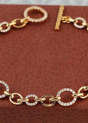 Браслет xuping jewelry великі і маленькі кільця з камінцями 20 см 9 мм золотистий