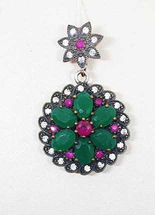 Кулон серебряный с рубином и изумрудом 8,8 г