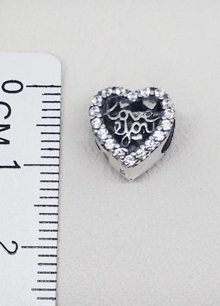 Шарм серебряный с кубическим цирконием "сердце"  2,64 г3 фото
