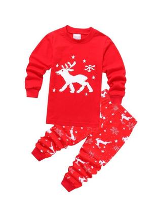 Пижама (свитшот, брюки) с новогодним принтом красная