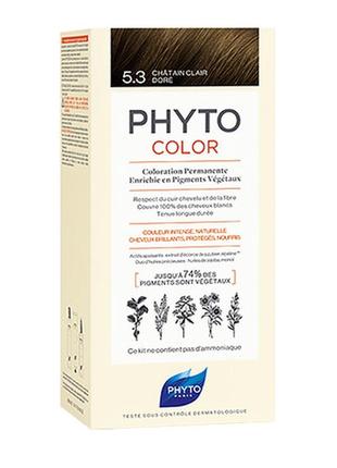 Безаміачна крем-фарба для волосся phyto phytocolor coloration permanente 5.3 світлий шатен золотистий 112 мл