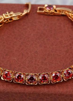 Браслет xuping jewelry с красными камнями по всей длине 19 см  6 мм золотистый