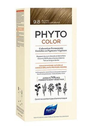 Безаміачна крем-фарба для волосся phyto phytocolor coloration permanente 9.8 бежевий блондин 112 мл