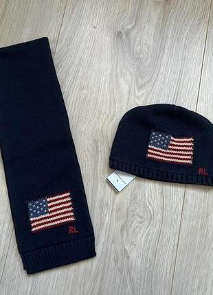 Новый зимний комплект набор шарф + шапка 2-4 года ralph lauren оригинал