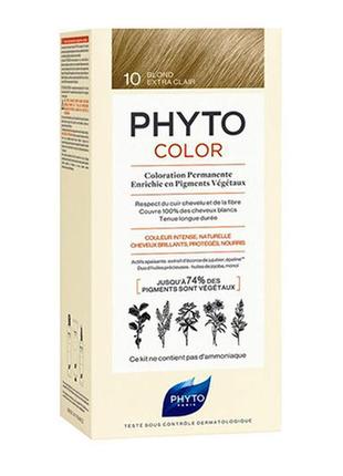 Безаміачна крем-фарба для волосся phyto phytocolor coloration permanente 10 екстра світлий блондин 112 мл1 фото