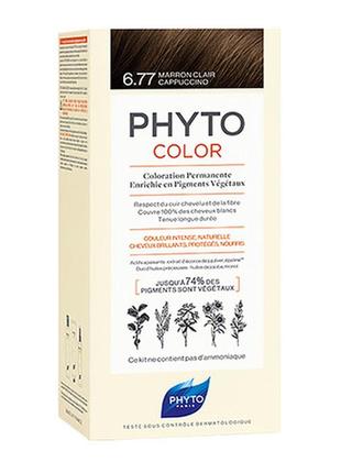 Безаміачна крем-фарба для волосся phyto phytocolor coloration permanente 6.77 світло-каштановий капучино