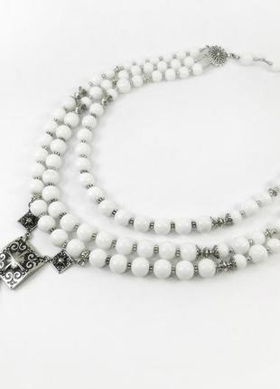 Эксклюзивное ожерелье "сияние серебряного месяца" 3 ряда, изысканное ожерелье из натурального камня, красивые
