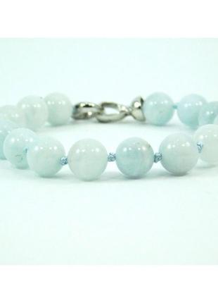 Браслет аквамарин 8 мм., вишуканий браслет з натурального каменю, прикраси з натурального каменю