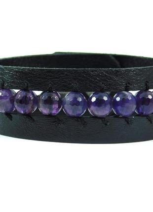 Эксклюзивный браслет кожаный аметист грань, изысканный браслет из натурального камня, красивые украшения
